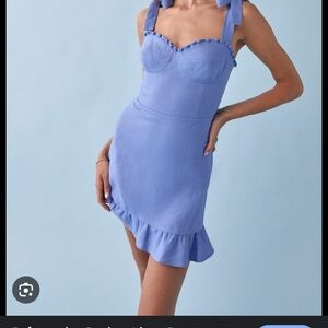 Reformation Desiree Linen Mini Dress Blue Size 10